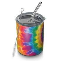 12oz Coffee Tumblers Yellow Tie Dye Spiral Pattern Stainless Steel Vacuum Insulated Travel Tumbler Coffee Cups Mug with Lid and Straw with Cleaning Brush for Cold & Hot Drinks