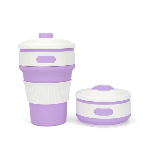 12oz Collapsible Silicone Coffee Cup with Leak-Proof Lid, 350ml Portable Expandable Travel Mug, BPA-Free Heat Resistant Foldable Pocket Cup for Office, Commuting and Outdoor Hiking