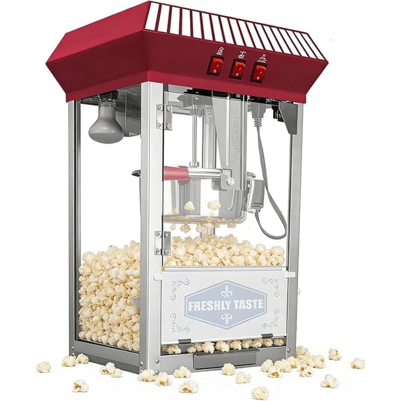 12oz Commercial Popcorn Machine, 800W Tabletop Pop Corn Machine with Warming Deck, Movie Theater Popcorn Maker with Stainless-Steel Kettle for Home & Party Use (Red - A)