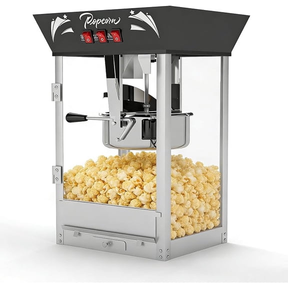12oz Commercial Popcorn Machine, 850W Tabletop Pop Corn Machine with Warming Deck, Movie Theater Popcorn Maker with Stainless-Steel Kettle for Home & Party Use (Black)