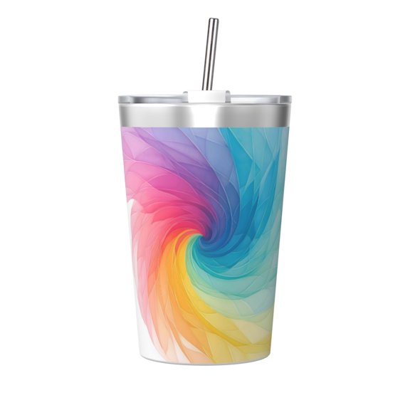 12oz Conical Thermal Insulation Cup 4.93.2in With Straw No Odor Insulation Effect Is Good For Party Camping Picnic Travel Darkmagenta Tie-Dye Background Rainbow Colors (3)