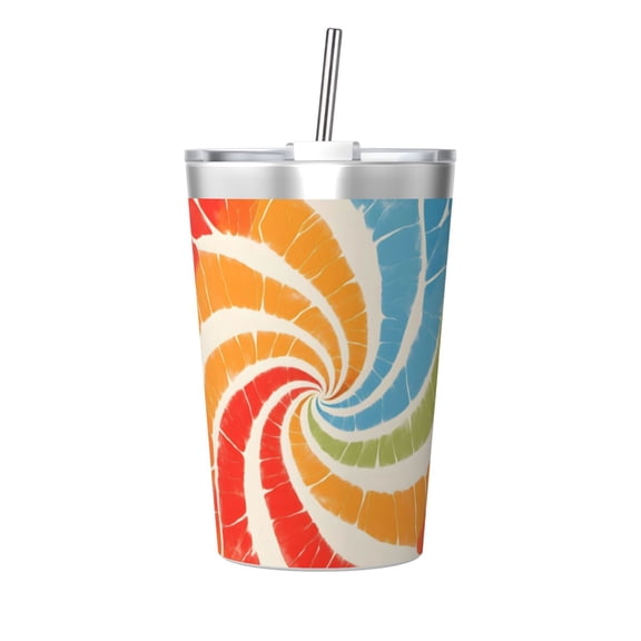 12oz Conical Thermal Insulation Cup 4.93.2in With Straw No Odor Insulation Effect Is Good For Party Camping Picnic Travel Indianred Tie-Dye Background Vibrant Colors And Swirling (3)