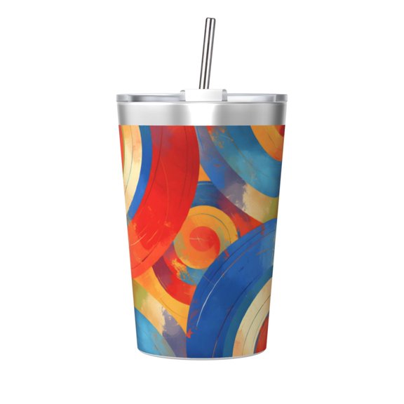 12oz Conical Thermal Insulation Cup 4.93.2in With Straw No Odor Insulation Effect Is Good For Party Camping Picnic Travel Indianred Tie-Dye Background Vibrant Colors And Swirling Patterns