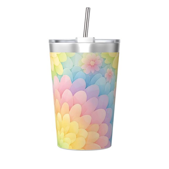 12oz Conical Thermal Insulation Cup 4.93.2in With Straw No Odor Insulation Effect Is Good For Party Camping Picnic Travel Lightgreen Tie Dye Background Rainbow Colors_3