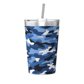 12oz Conical Thermal Insulation Cup 4.93.2in With Straw No Odor Insulation Effect Is Good For Party Camping Picnic Travel Vector Camouflage Pattern Blue_2