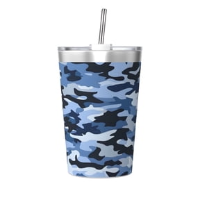 12oz Conical Thermal Insulation Cup 4.93.2in With Straw No Odor Insulation Effect Is Good For Party Camping Picnic Travel Vector Camouflage Pattern Blue_4