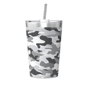 12oz Conical Thermal Insulation Cup 4.93.2in With Straw No Odor Insulation Effect Is Good For Party Camping Picnic Travel Vector Camouflage Pattern Gray_2