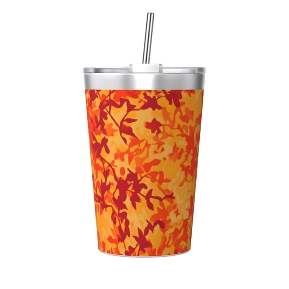 12oz Conical Thermal Insulation Cup 4.93.2in With Straw No Odor Insulation Effect Is Good For Party Camping Picnic Travel Vector Camouflage Pattern Orange Red_3