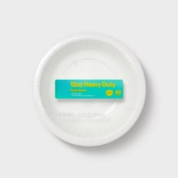 12oz Disposable White Paper Bowls - 42 Count (Perfect for Snacks & Meals)