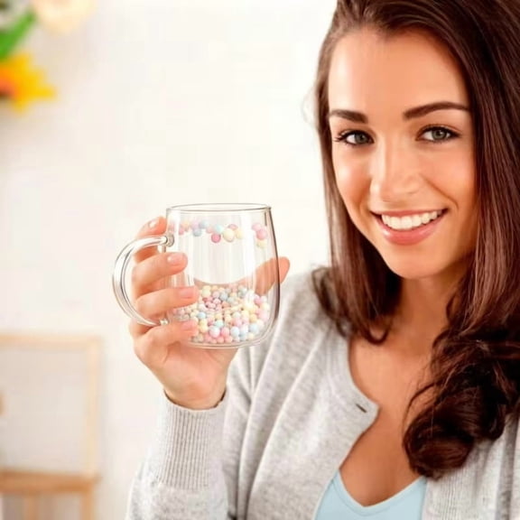 12oz Double Wall Glass Cup with Star Wish Ball, Thermal Shock Resistant Tumbler