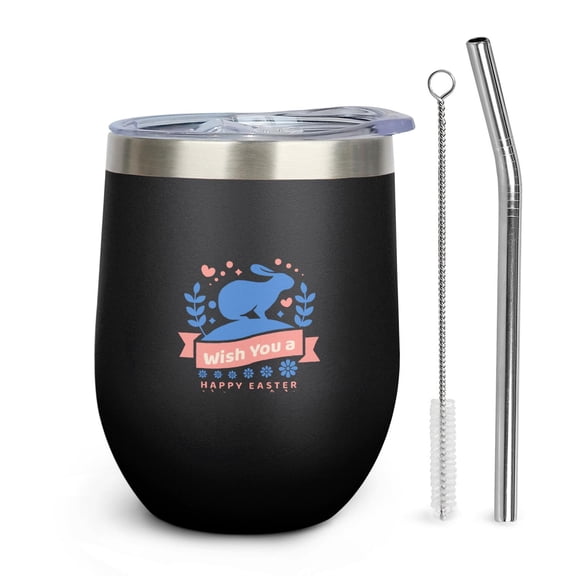 12oz Easter Egg Tumbler with Lid & Straw, Insulated Stainless Steel Wine Cup, [Easter Theme] Print