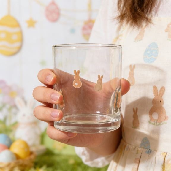 12oz Easter Glass Cup - Rabbit Shaped Borosilicate Glass Cup, Festive Easter Design Cup for Water Juice Hot Drinks & Easter Celebrations, Dishwasher-Safe Easter Decor, 1pc