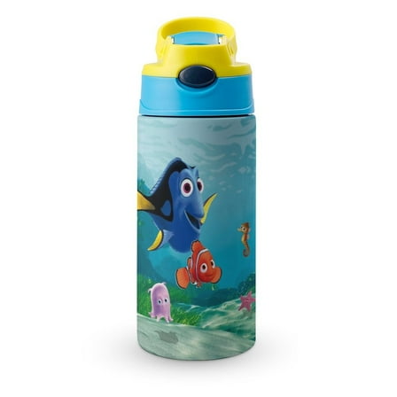 12oz Finding Ne-m Water Bottle with Straw Lid Insulated Cartoon Stainless Steel Reusable Tumbler for Boys Girls