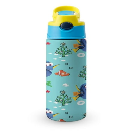 12oz Finding Ne-m Water Bottle with Straw Lid Insulated Cartoon Stainless Steel Reusable Tumbler for Boys Girls