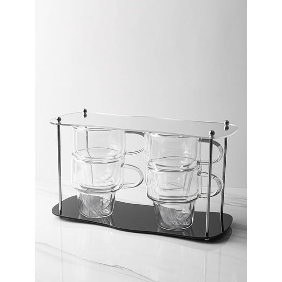 12oz Glass Coffee Mug Set, 4-Piece Double-Wall Insulated Cups, Stackable with Handles, Clear Thermal Drinkware for Latte, Coffee, Cappuccino, Tea, Hot & Cold Drinks