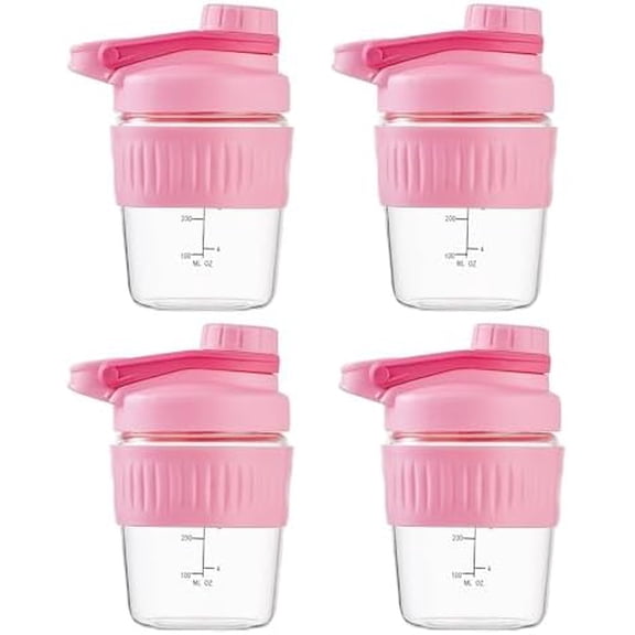 12oz Glass Drinking Bottles for Sports, 4 Pack Small Sports Leakproof Shaker Water Bottle Flask with Silicone Sleeve for Gym$$Sport & Recreation Other
