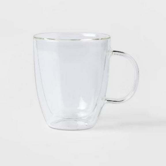 12oz Glass Mug - Threshold: Borosilicate Coffee Cup, Dishwasher-Safe, Traditional Style, Hot/Cold Beverages, Clear