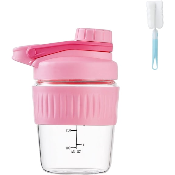12oz Glass Shaker Bottle for Protein, Small Borosilicate Glass Protein Powder Leak-Proof Cup Mixes with 304 Blending Ball(12oz,Pink)