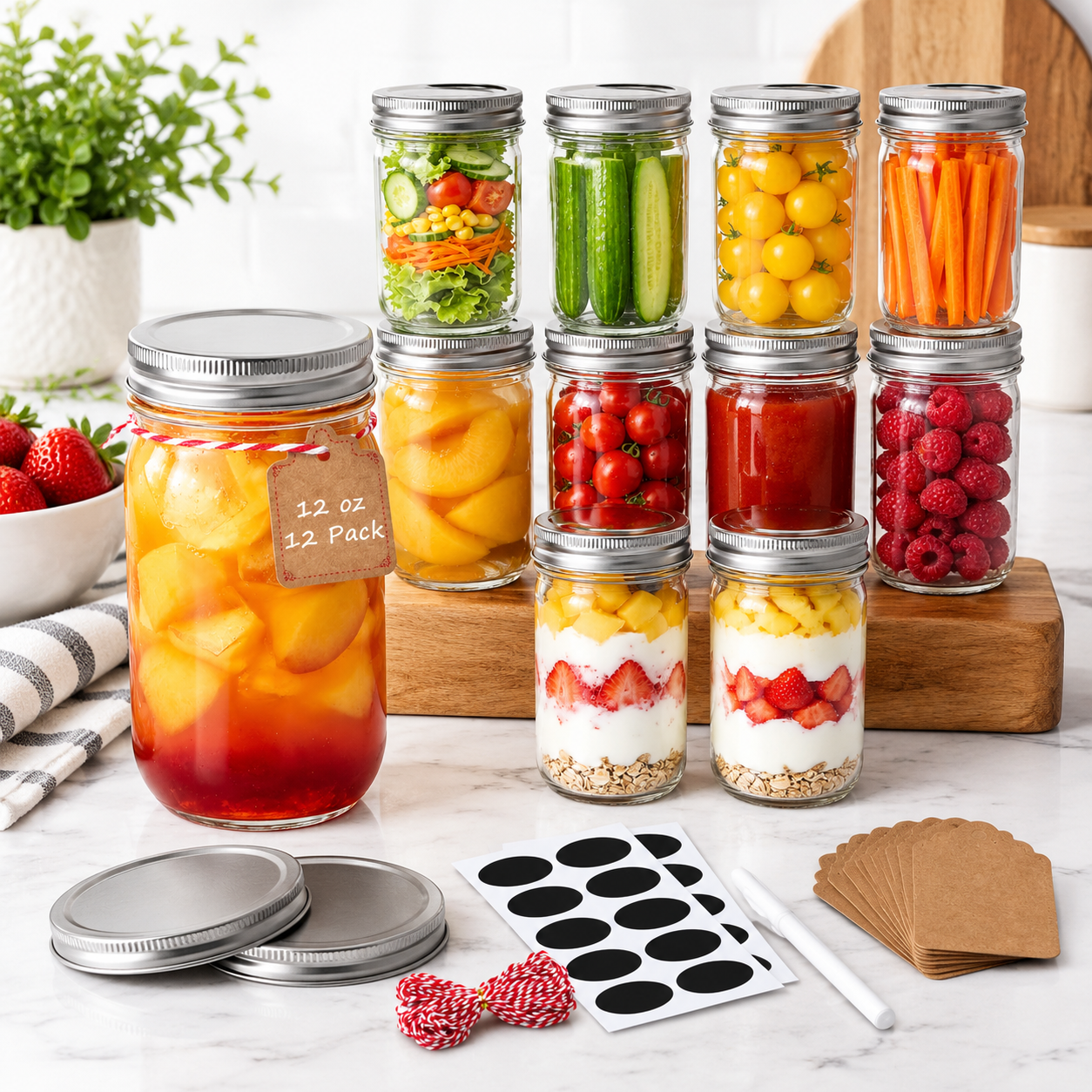 12oz Glmason Jars With Lids 12pickle Jar Set Stickers - Walmart.com