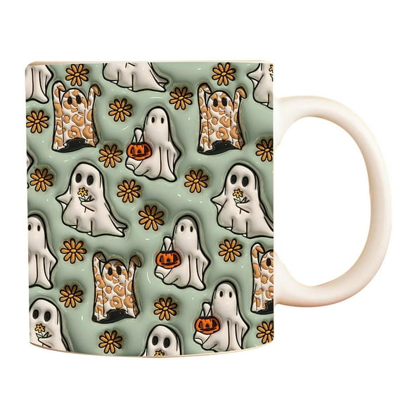 12oz Halloween Ghost Coffee Mug - Cute Ceramic Ghost Pumpkin Pattern Mug Coffee Cup Halloween Accessories Birthday Gifts for Kids Adult