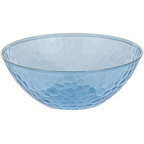 12oz Hammered Blue Plastic Round Bowls with Gold Rim - Disposable Translucent Plastic Soup Bowls, Heavy Duty Salad Bowls, Dessert Bowl, Baby Showers, Weddings, Birthday Party (10)