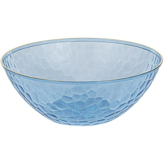 12oz Hammered Blue Plastic Round Bowls with Gold Rim - Disposable Translucent Plastic Soup Bowls, Heavy Duty Salad Bowls, Dessert Bowl, Baby Showers, Weddings, Birthday Party (20)