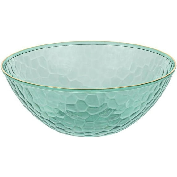 12oz Hammered Green Plastic Round Bowls with Gold Rim - Disposable Translucent Plastic Soup Bowls, Heavy Duty Salad Bowls, Dessert Bowl, Baby Showers, Weddings, Birthday Party (40)
