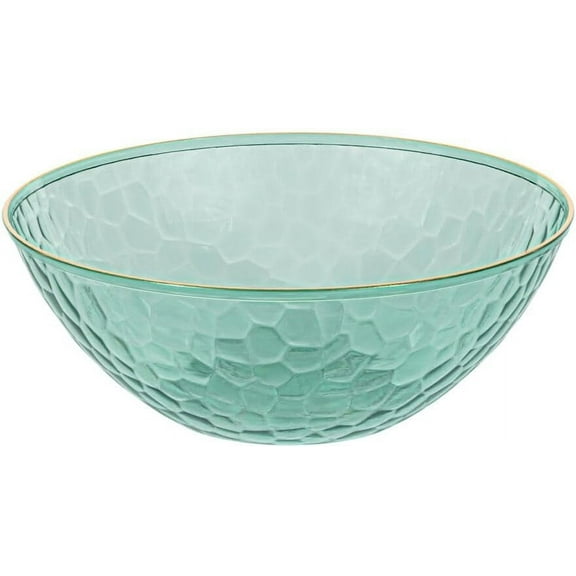 12oz Hammered Green Plastic Round Bowls with Gold Rim - Disposable Translucent Plastic Soup Bowls, Heavy Duty Salad Bowls, Dessert Bowl, Baby Showers, Weddings, Birthday Party (10)