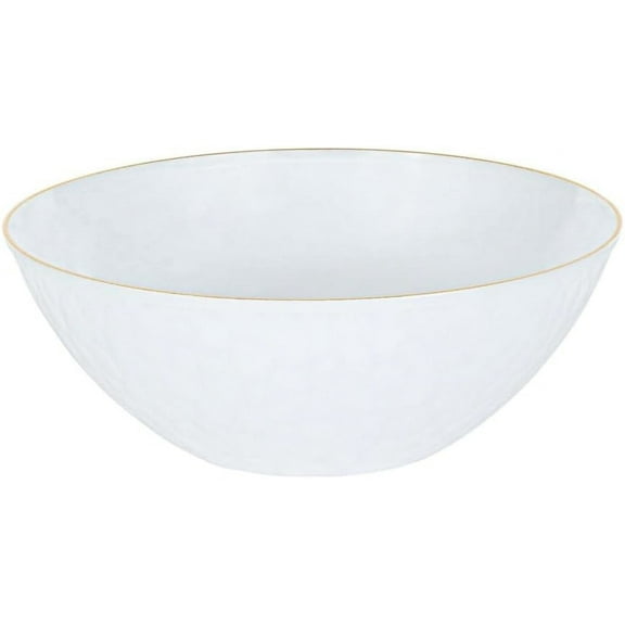 12oz Hammered White Plastic Round Bowls with Gold Rim - Disposable Translucent Plastic Soup Bowls, Heavy Duty Salad Bowls, Dessert Bowl, Baby Showers, Weddings, Birthday Party (10)