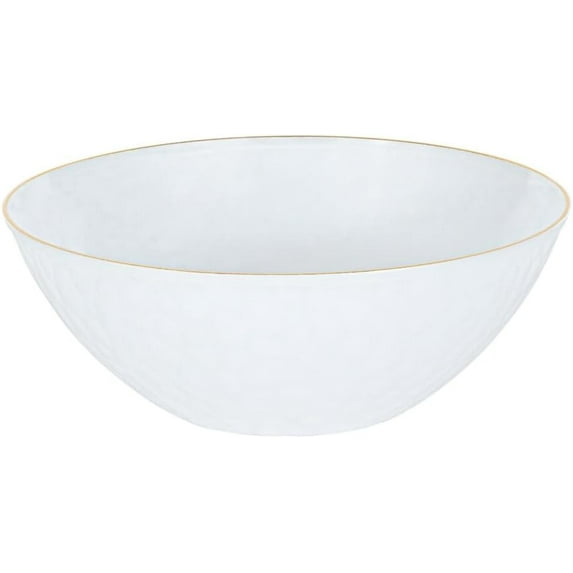 12oz Hammered White Plastic Round Bowls with Gold Rim - Disposable Translucent Plastic Soup Bowls, Heavy Duty Salad Bowls, Dessert Bowl, Baby Showers, Weddings, Birthday Party (80)