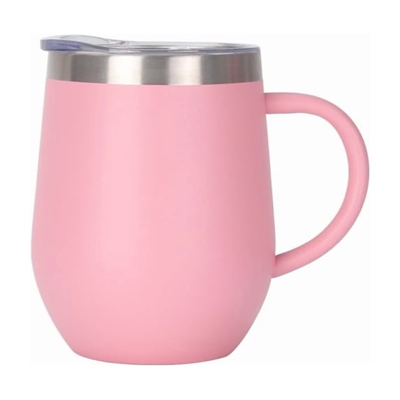 12oz Insulated Coffee Mug with Handle Stainless Steel Insulated Coffee Mug Double Wall Vacuum Travel Mug Tumbler Cup with Sliding Lid Travel Coffee Cup Thermal Cup,Pink