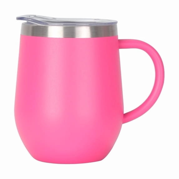 12oz Insulated Coffee Mug with Handle Stainless Steel Insulated Coffee Mug Double Wall Vacuum Travel Mug Tumbler Cup with Sliding Lid Travel Coffee Cup Thermal Cup,Drak Pink