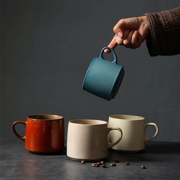 12oz Japanese Style Reactive Glaze Stoneware Coffee Mug, Lead-Free Ceramic Tea Cup with Handle, Microwave & Dishwasher Safe