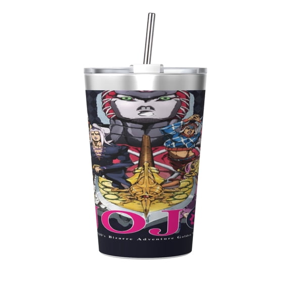 12oz Jojo Bizarre Adventure Stainless Steel Insulated Tumbler Cups with Conical Straw