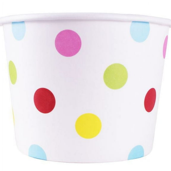 12oz Karat Double Poly Paper Hot/Cold Pink Food Container (Polka Dots) - 100mm (Yogurt Container), 1000 Pcs C-KDP12-D