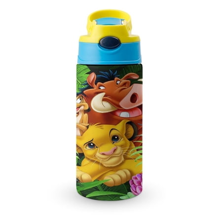 12oz Lion Kin Water Bottle with Straw Lid Insulated Cartoon Stainless Steel Reusable Tumbler for Boys Girls