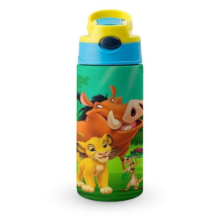 12oz Lion Kin Water Bottle with Straw Lid Insulated Cartoon Stainless Steel Reusable Tumbler for Boys Girls