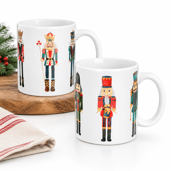 12oz Nutcracker Ceramic Coffee Mug Set of 2, Christmas Winter Holiday Drinking Cups