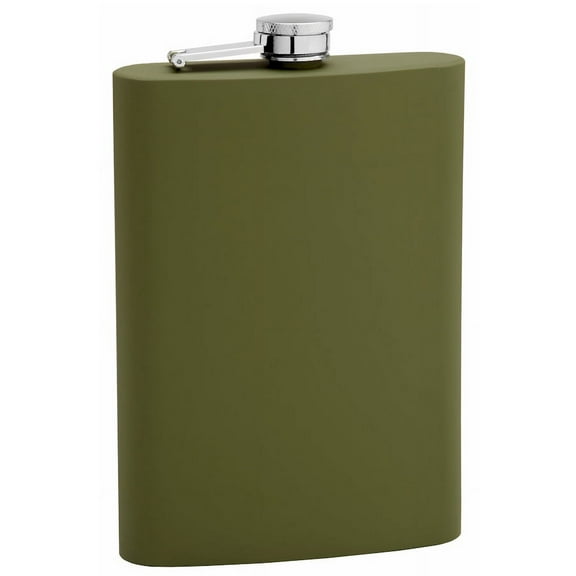 12oz Olive Drab (Army Green) Flask with Thick Rubber Coating