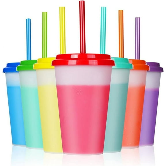 Artrylin Cold Drinking Plastic Tumblers for Kids Adults 12oz 7pcs DIY Tumbler Straws Cups with Lids