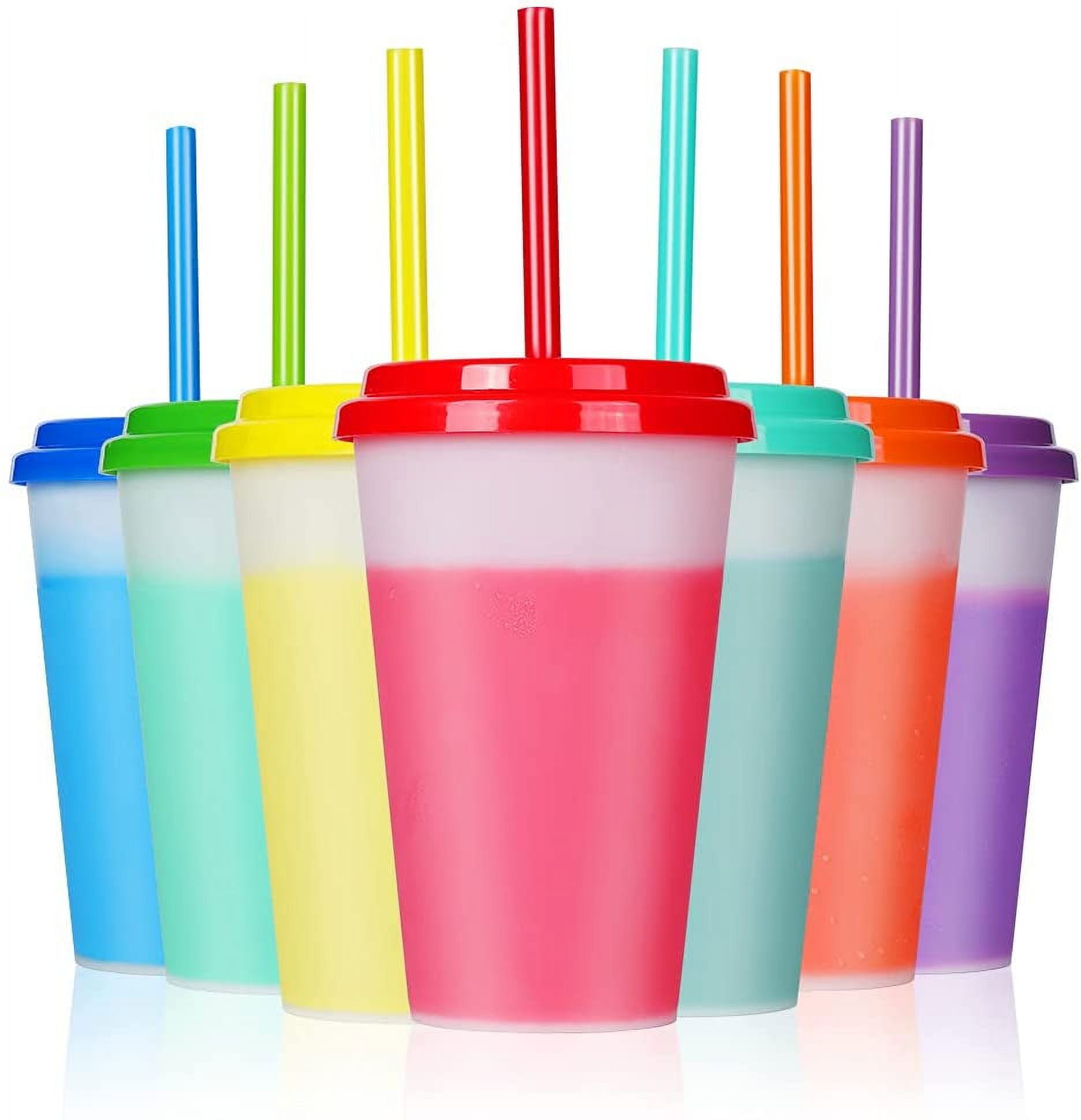 12oz Plastic Kids Cups with Lids & Straws - 7 Pack Reusable Color Changing  Cups Adults Drinking Cup | Bulk Tumblers with Straw for Party Ice Coffee ...