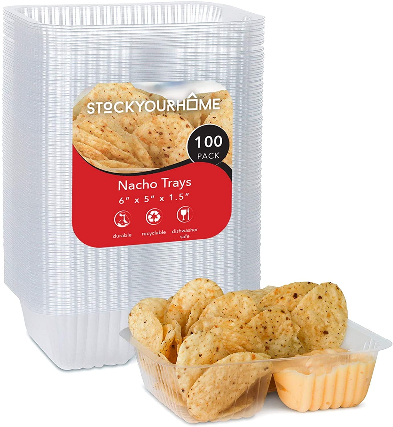 12oz Plastic Nacho Trays (100 Pack) Small Disposable Tray for Nachos