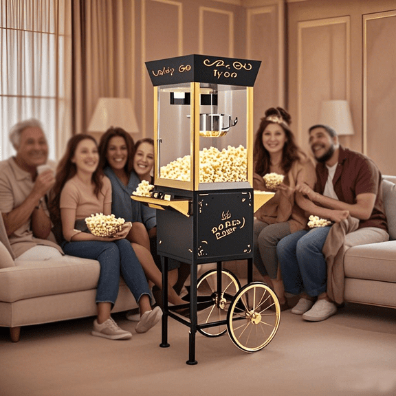 12oz Popcorn Machine Cart, Popcorn Cart with Wheels, Vintage Popcorn Machine with Stainless Steel Kettle, Movie Theater Style Popcorn Machine for Party, Black