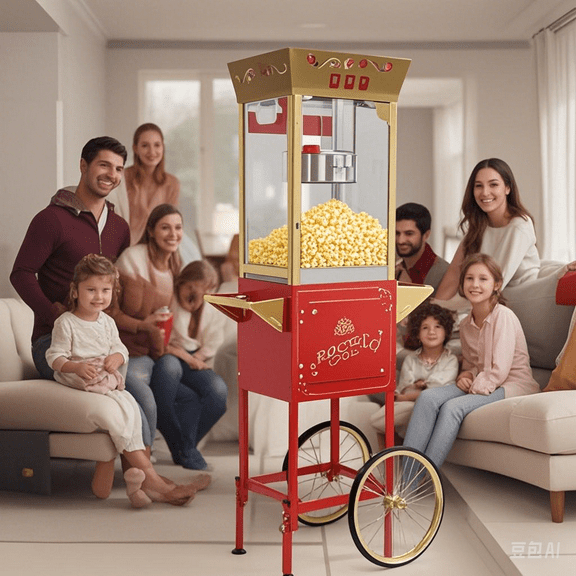 12oz Popcorn Machine Cart, Popcorn Cart with Wheels, Vintage Popcorn Machine with Stainless Steel Kettle, Movie Theater Style Popcorn Machine for Party, Red