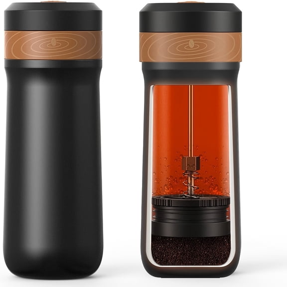12oz Portable French Press Coffee Maker - Stainless Steel Vacuum Insulated Travel Mug with Unique Filter | Camping Travel Tea Coffee Brewer