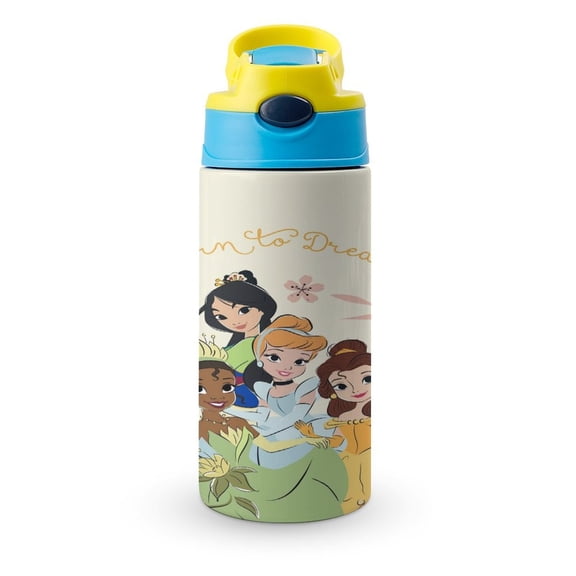 12oz Princes Water Bottle with Straw Lid Insulated Cartoon Stainless Steel Reusable Tumbler for Boys Girls