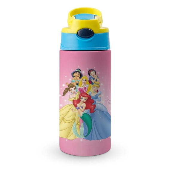 12oz Princes Water Bottle with Straw Lid Insulated Cartoon Stainless Steel Reusable Tumbler for Boys Girls