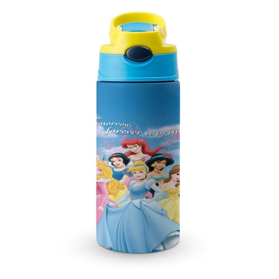 12oz Princes Water Bottle with Straw Lid Insulated Cartoon Stainless Steel Reusable Tumbler for Boys Girls