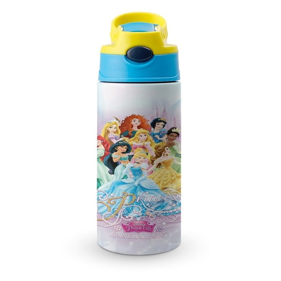 12oz Princes Water Bottle with Straw Lid Insulated Cartoon Stainless Steel Reusable Tumbler for Boys Girls