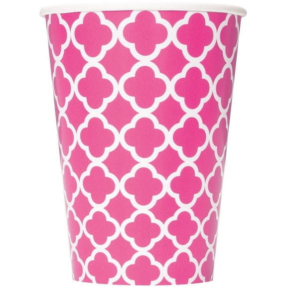 12oz Quatrefoil Paper Cups, Hot Pink, 6ct